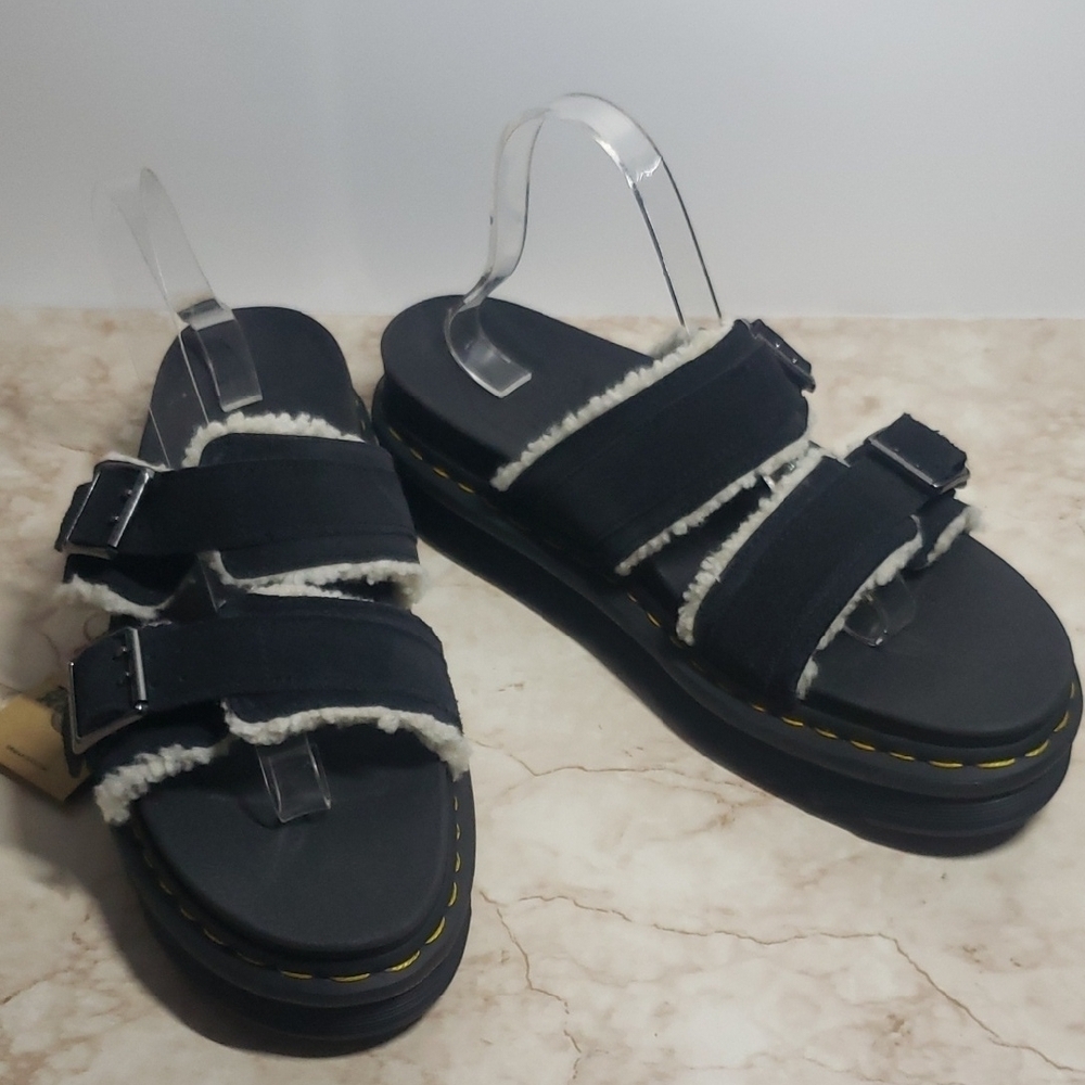 Dr. Martens Black Fuzzy Strap Sandals New Unisex